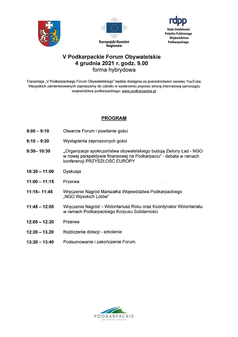 V Podkarpackie Forum Obywatelskie zaproszenie2